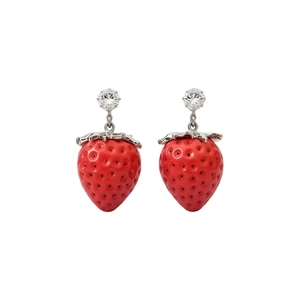 Exquisite zircon strawberry pendant earrings with vintage red finish for women jewelry