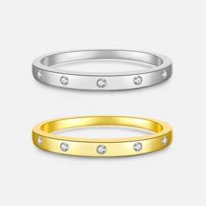 925 Sterling Silver Ring Minimalist Geometric Cubic Zirconia Inlaid Stacking Band Jewelry For Women Simple Elegant