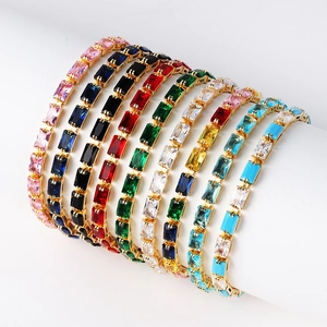Colorful Rectangle Zircon Tennis Necklace 18K Gold Plated Alloy Chain Elegant Jewelry For Women Wedding Anniversary Party
