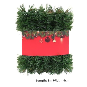 Detail view of 3m green Christmas garland showing 9cm width and festive texture