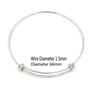 Adjustable 304 stainless steel bangle with 66mm diameter and 1.5mm thin wire