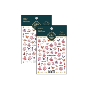 Autocollants ongles 3D en relief avec motifs de fleurs papillon et rose planète