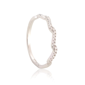 925 Sterling Silver Wave Ring Wavy Stackable Band With Cubic Zirconia Minimalist Pave Thin Jewelry For Women