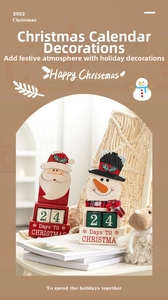 Christmas countdown wooden calendar with Santa and Snowman figures for festive decor