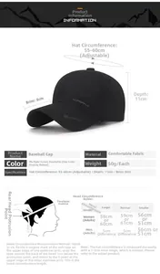 Tabella taglie cappello baseball asciugatura rapida con visiera 8cm e cinturino regolabile