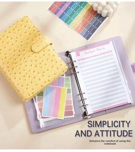 Yellow ostrich texture A5 binder detail with lavender lining and budget sheet pages