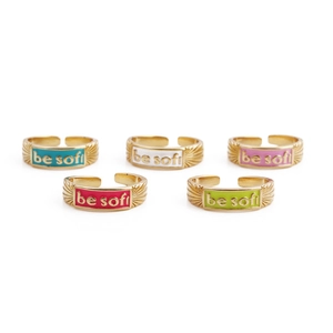 Adjustable Open Ring Copper Gold Plated With Colorful Enamel Be Soft Letter Engraving Minimalist Jewelry For Women