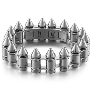 Silver stainless steel bullet spike chain bracelet for men with motorcycle punk style