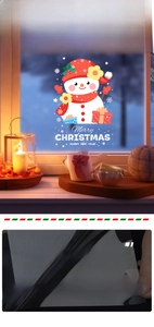Detail of Santa and Snowman static cling window stickers on smooth glass surface