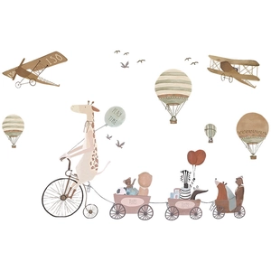 Animal wall stickers featuring giraffes and balloons in a watercolor nursery style
