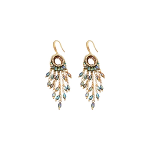 Exquisite gold tassel earrings with colorful crystal beads and retro woven design