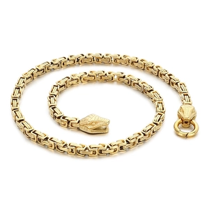 Golden 6mm Byzantine chain necklace with double snake heads in stainless steel