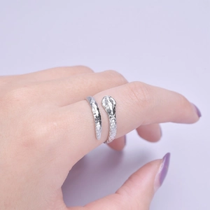 Adjustable silver snake ring with scale texture and minimalist serpent design for women