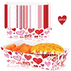 Detail of 20 pieces Valentine's Day heart patterned boat shaped snack trays for party food