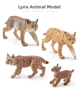 Detail of four lynx animal models in various poses with realistic fur spots and ear tufts