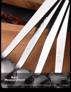 Detailed macro view of heart-shaped stainless steel measuring spoons with engraved scales