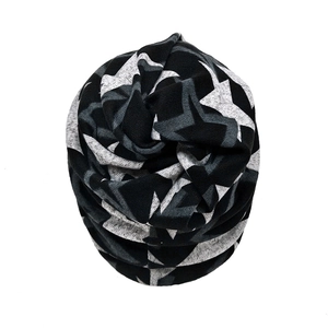 Pentagram pattern knitted neck warmer and beanie combo in soft black and grey fabric