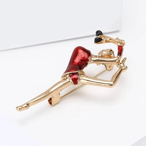 Golden yoga girl brooch with red enamel outfit for women suits and coats