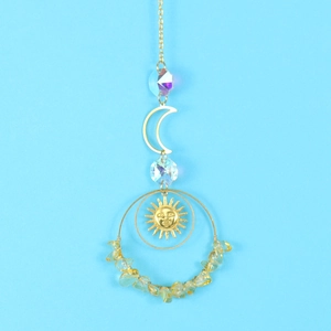 Detailed suncatcher view featuring golden moon pendant and yellow citrine gravel loop
