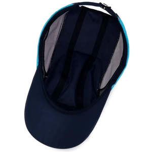 Detail view of quick-dry sun hat showing interior stitching and adjustable metal buckle