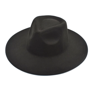 Classic black wool felt wide brim fedora hat with teardrop crown for men and women