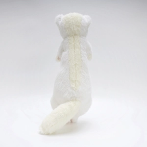 Cute lifelike white ferret plush toy with cream stripe detail in a standing pose