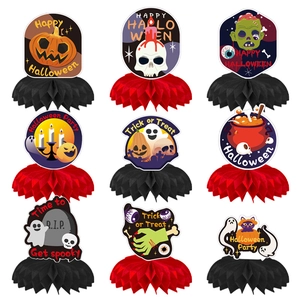 9-piece Halloween honeycomb centerpiece set with spooky designs and colorful bases