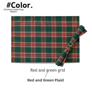 Close-up of red and green plaid Christmas placemat with thick textile fabric texture