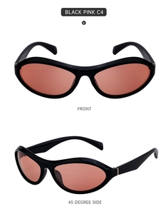 Vorderansicht und 45-Grad-Seitenansicht der schwarzen Sportsonnenbrille mit Gläsern