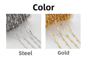 Macro detail of 18K gold and silver stainless steel cross chains for DIY jewelry making