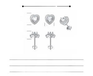 Macro view of 925 sterling silver heart earrings with detailed size dimensions