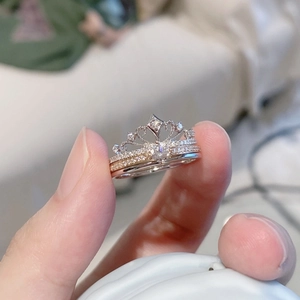 Two-in-one castle fireworks crown stackable ring set with rose gold and silver zircons