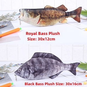 Detailed comparison of realistic fish pencil cases showing sea bass and black bream patterns