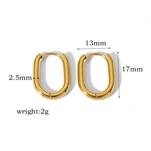 Dimensions détaillées des boucles d'oreilles ovales en acier inoxydable plaqué or 18 carats