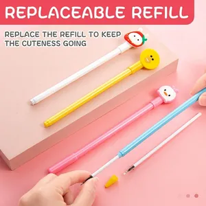 Cartoon animal pens set with replaceable refills featuring cute silicone bunny and chick figures