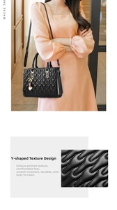 Close-up of the black PU leather handbag showing Y-shaped quilted texture and gold hardware
