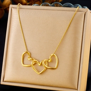 Interlocking Heart Pendant Necklace Gold Plated Stainless Steel Snake Chain Minimalist Fashion For Women
