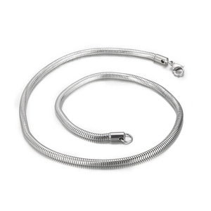 Polished silver stainless steel round snake bone chain necklace with lobster clasp