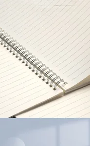 Detail of silver dual-spiral binding and ivory ruled pages on the minimalist notebook