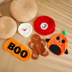 Cartoon billiard and holiday plush floor mats with pumpkin and gingerbread designs