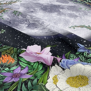 Bohemian moon phase tapestry with floral prints and starry night sky pattern for wall decor