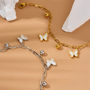 Eleganti bracciali in acciaio al titanio oro e argento con ciondoli a farfalla