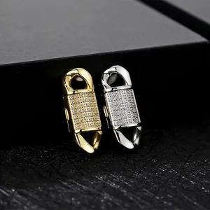 Stainless Steel Jewelry Connector Clasp Pave Cubic Zirconia Hip Hop Necklace Buckle For Cuban Chain DIY Accessories