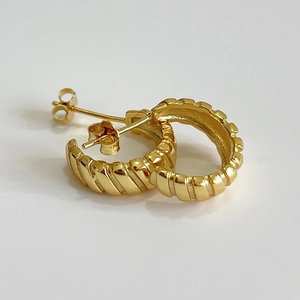 Retro Ribbed Twisted Hoop Earrings With 925 Sterling Silver Earring Post French Geometric Minimalist Jewelry For Women