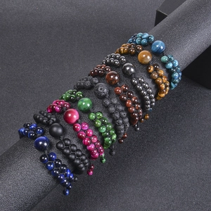 Set di bracciali intrecciati regolabili a doppio strato con perle magnetiche 6mm