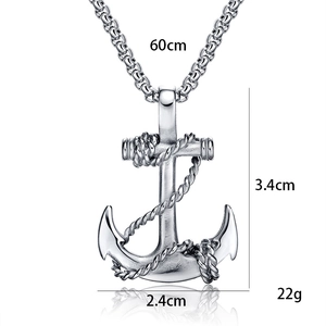 Pendentif ancre marine en acier avec corde et chaîne de 60cm pour hommes