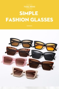 Collezione dettagliata di occhiali da sole cat-eye in sette colori tra cui nero e tartaruga