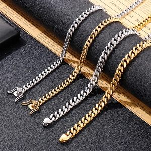 Minimalist titanium steel Cuban chain necklace and bracelet set in gold and silver finish