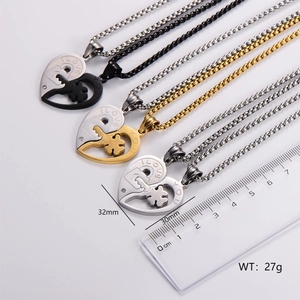 Stainless Steel Heart Puzzle Pendant Necklaces For Couples Lock And Key I Love You Engraved Romantic Jewelry