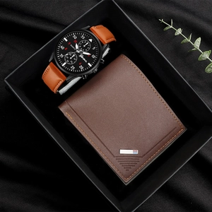 Set de Regalo de Reloj de Cuarzo y Cartera de Cuero para Hombre Reloj Casual de Negocios con Caja de Regalo para Padre